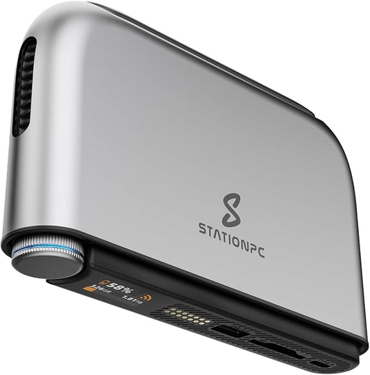 PocketCloud Portable NAS with M.2 NVMe & SD Slots, up to 8TB Capacity (Diskless), One-Click Backup,Supports Wi-Fi 6, LCD Display, App Control, 3200mAhx2 Replaceable Batteries for Outdoor Use