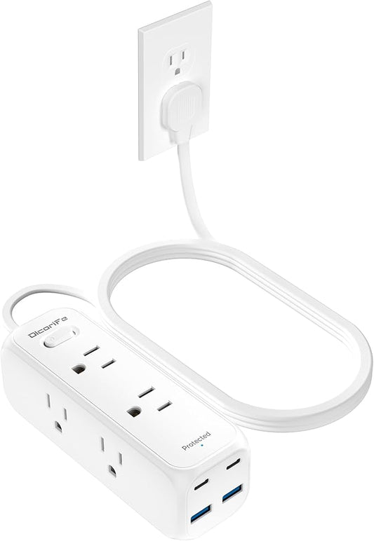 Flat Plug Power Strip with 6 AC Outlets 4 USB Ports, 2000 Joules Surge Protector, 3FT Flat Extension Cord, Home Office Travel Dorm Room Essentials