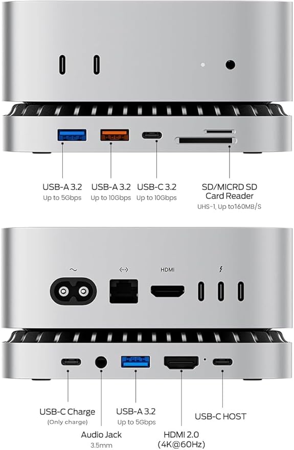 GIISSMO Mac mini M4 Dock with 4K@60 HDMI, 8TB M.2 NVMe SSD Enclosure, Mac mini Hub & Stand for Mac mini M4 and M4 Pro 2024 (10G USB A/C, 5G USB A*2, USB-C Charge, SD/TF, Audio)