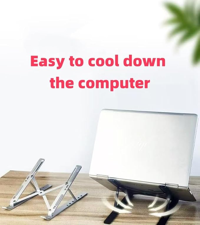 Adjustable Laptop Stand - Aluminum Foldable Portable Computer Riser for 10-15.6 Inch Laptops, Ergonomic Design with Storage Bag, Compatible with MacBook Air/Pro, HP, Dell, Lenovo (Silver)