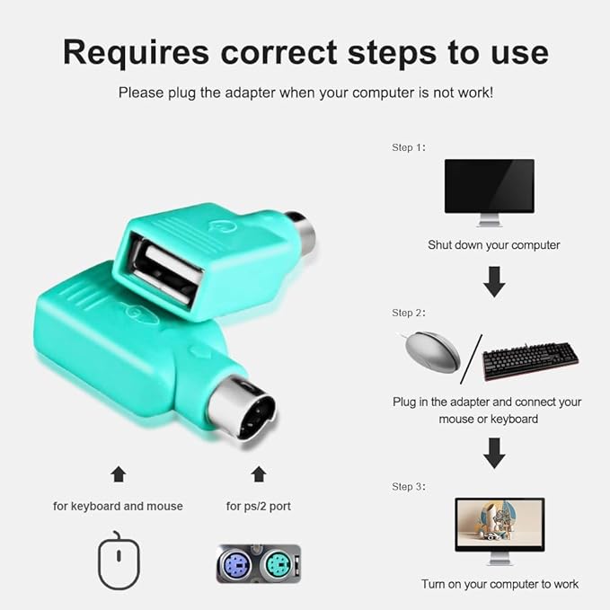 PS2 to USB Female,PS/2 Male Converter Changer Adapter for Wired Mouse 2pcs by Oxusbor(Notice:Can't Match All Motherboard,Have Matching Problem)