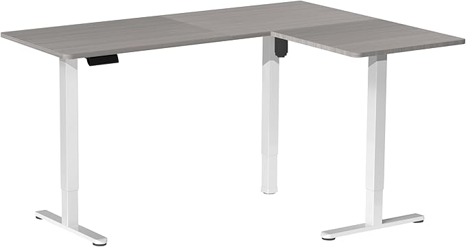 VIVO Corner Standing Desk, 63 x 55 inch Reversible L-Shaped Workstation, Electric Height Adjustment, Home, Office, and Reception Rooms, Dark Gray Table Top White Frame, DESK-E3CTWG