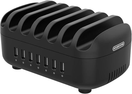 10 Ports Charging Station for Multiple Devices, 120W Charging Station Organizer, USB Charging Docking with Cooling Fan, for iPhone, for iPad, Tablet, Kindle, ETL Listed (2.4A Each, 24A in Total)
