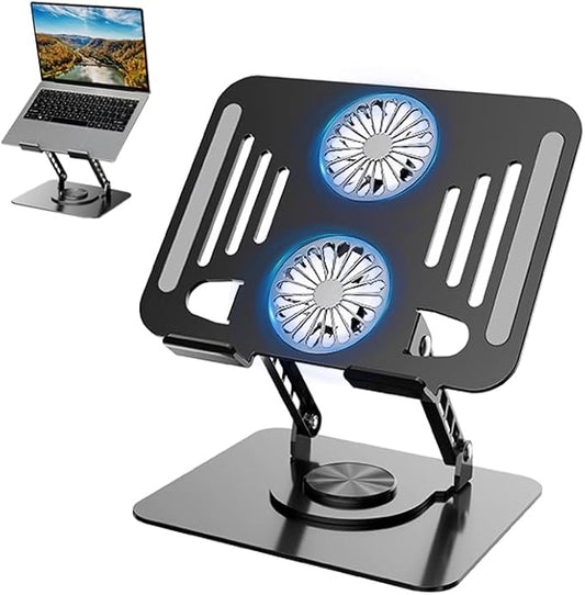 Laptop Cooling Stand with Fan and 360 ° Rotating Base, Adjustable Height, for Desk Gaming/Office Movie Watching and Screen Sharing, Portable Computer Notebook Stand Compatible Up to 17 Inches