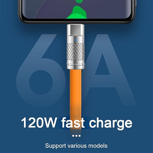 NFHK USB-A Type A to USB-C Liquid Silicone Ultra Soft 120W Power USB2.0 Data Orange Cable Fast Charge for Laptop Tablet Phone 100CM