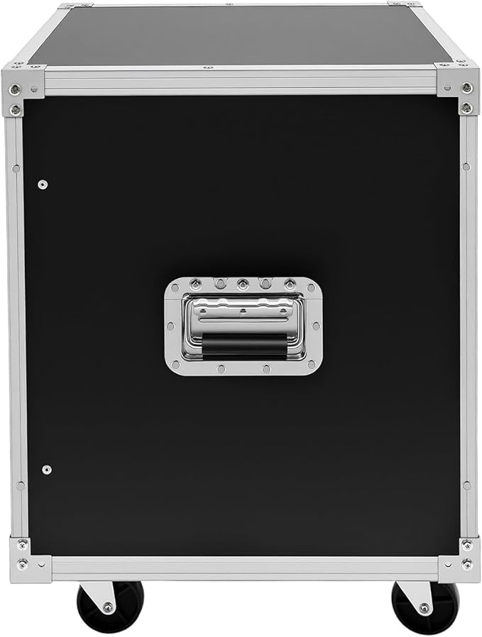 12U Portable Rolling Network Rack with Built-in Handles, Mobile Equipment Cabinet for Audio, KTV Rooms, Meeting Rooms and Stage Use (Black)