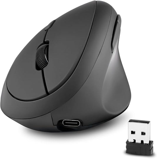 Perixx PERIMICE-719R Wireless 2.4G Rechargeable Ergonomic Mouse - Duo Wired and Cordless Charging Feature - Black