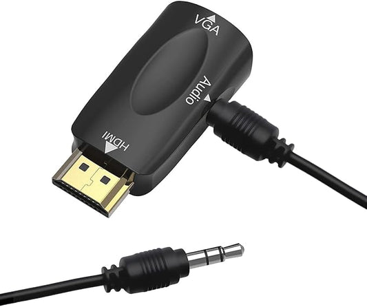 Guamar HDMI to VGA Adapter Converter with 3.5mm Audio Jack Cable for Older Monitor TV Computer Laptop PC Projector Desktop - 1080P HDMI Male to VGA Female Display Gold-Plated