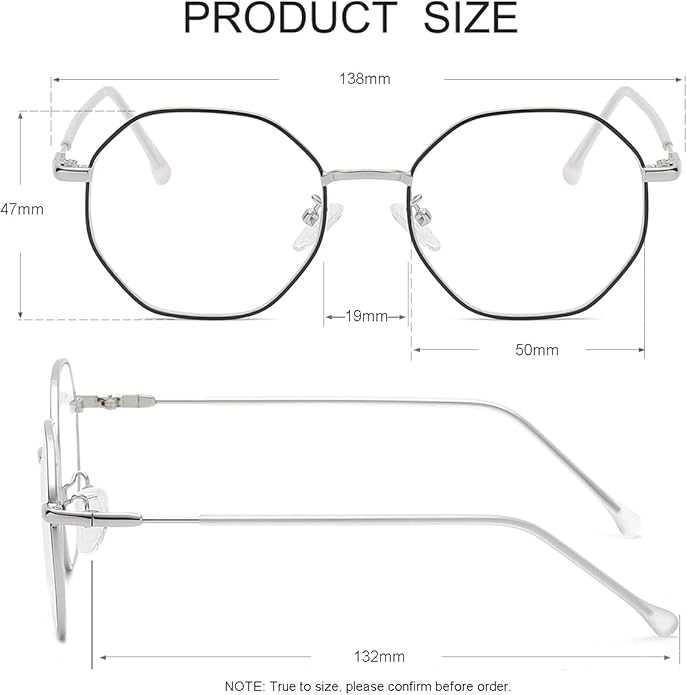 JOVAKIT Polygon Blue Light Blocking Glasses for Women Men Vintage Octagon Square Non-prescription Metal Eyeglasses