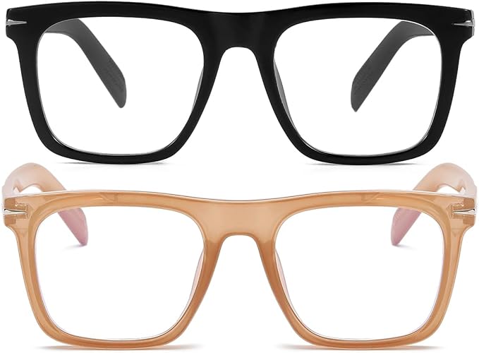 NIDOVIX Trendy Square Blue Light Blocking Glasses for Men Women, Fashion Frame Non-prescription Computer Glasses (Black+Amber)