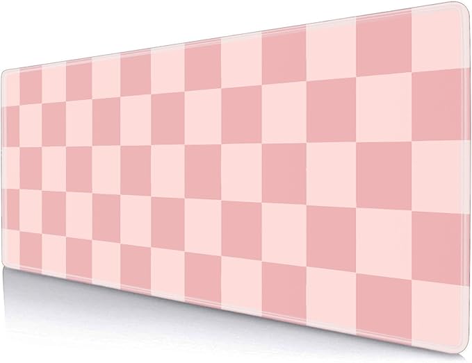 Pastel Pink Desk mat, Checkered Pattern Extra Large Mouse Pad, Desk Protector Pad, Writing Mat for Work Home Decor, Non-Slip Rubber Gaming Mouse Pads for Computer Laptop, 31.5 X 11.8 in