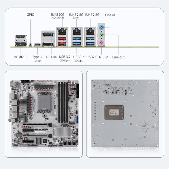 W680 12 Bay NAS ATX10Gbps Server NAS Motherboard Workstation/Server Grad Four ddr5 Two hdmi Two dp, 2x2.5G 3xnvme Support vPro Remote Management Function 3xSFF8643 (10G W680 NAS 3xSFF-8643)