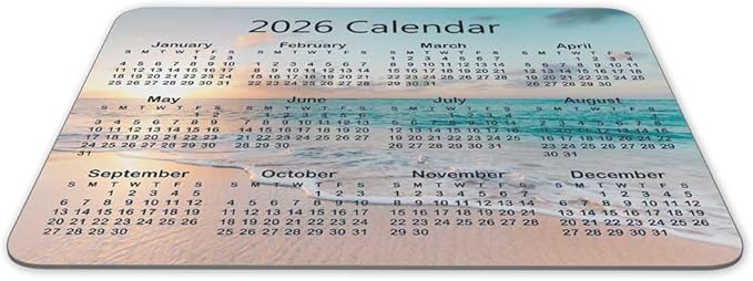 Calendar Mouse pad, 2026 Sunset Background Calendar Natural Rubber Mouse Pad, Quality Creative Gaming Rectangle Mouse Personalized Desk Mouse Pad 9.5 inch x 7.9 inch