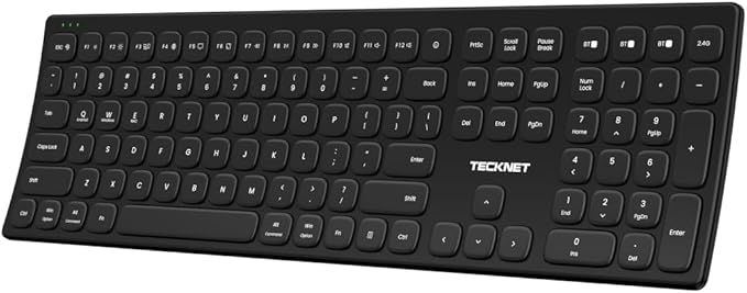 TECKNET Bluetooth Wireless Keyboard, Multi Device Free Switching (BT5.0+2.4G+Wired), Quiet Typing, Ultra-Slim Full Size with Numpad for Mac/Windows/Android, 12 Multimedia Keys