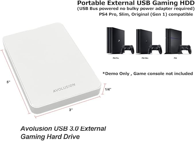 Avolusion Z1-S 1TB USB 3.0 Portable External Gaming Hard Drive - White (for PS4, Pre-Formatted)