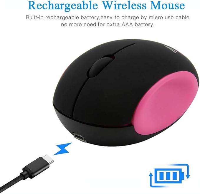 3C Light 2.4GHz Wireless Cute Small Silent Portable Mini Rechargeable Optical Mouse - 3 Buttons, Cordless for Laptop, Desktop, PC, Notebook (Red)