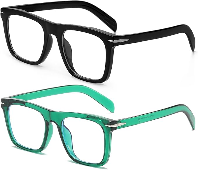 NIDOVIX Trendy Square Blue Light Blocking Glasses for Men Women, Fashion Frame Non-prescription Computer Glasses (Black+Green)