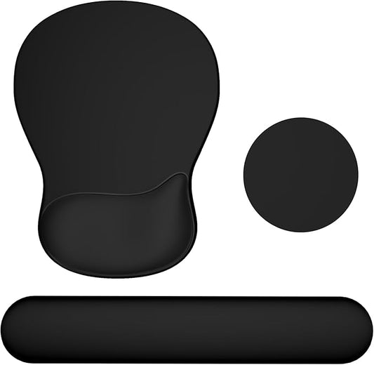Ospelelf Keyboard Wrist Rest Set with Ergonomic Mouse Pad - 3-in-1 Memory Foam Support for Pain Relief, Office & Gaming with Coaster Black