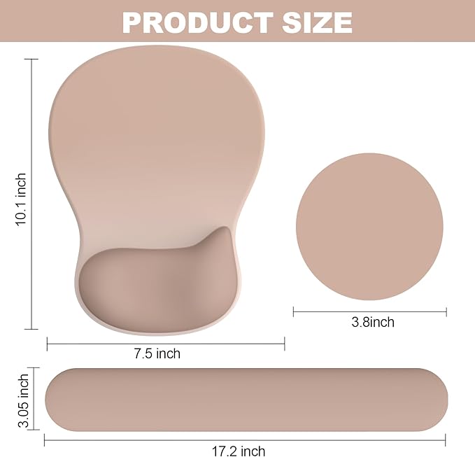 Ergonomic Mouse Pad with Wrist Rest and Keyboard Wrist Rest, Gel Mousepad and Wrist Rest for Computer Keyboard, Pain Relief, Non-Slip PU Base, Mouse Pad with Wrist Support for Gaming, Office, Brown