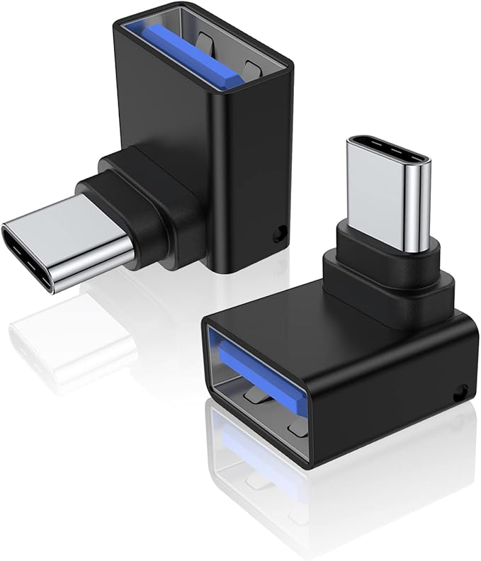 AreMe 2 Pack 90 Degree USB C to USB Adapter, Up and Down Angle USB C Male to USB 3.0 Female Connector Converter Compatible for MacBook Pro Air Laptop and More Type C Devices (Black)