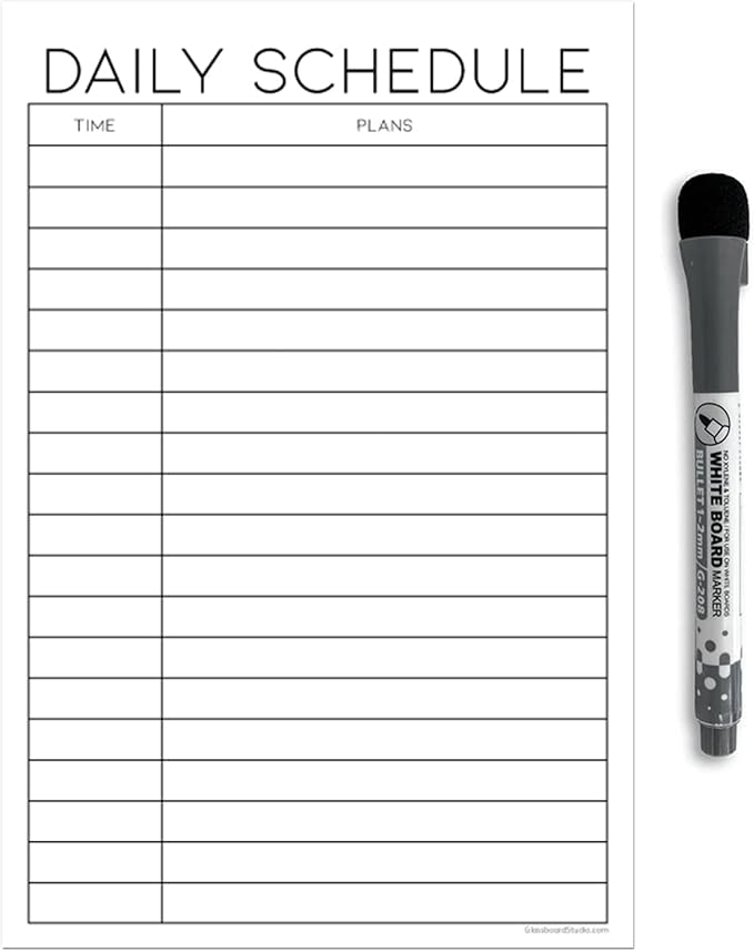 Dry Erase Daily Schedule Planner Sticker Decal by Glassboard Studio | Removable & Reusable | Magnetic Fine-Tip Marker Included (6 x 9 inches, White)