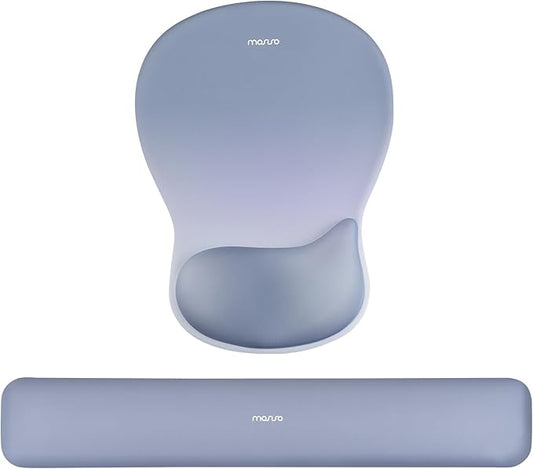 MOSISO Wrist Rest Support for Mouse Pad&Keyboard Set, Ergonomic Mousepad with Concave Curved Memory Foam, Non-Slip Base Pain Relief Comfortable Rectangular Easy Typing Pad for Home/Office,Stone Blue