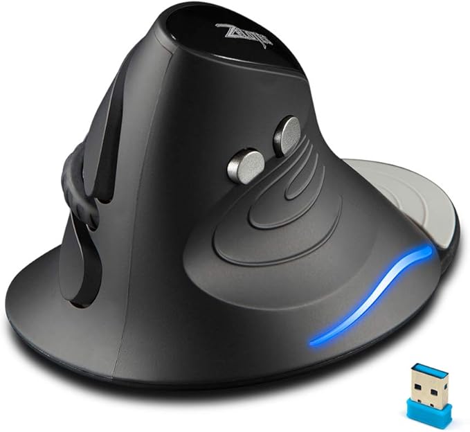 zelotes Vertical Wireless Mouse,2400DPI,Removable Wrist Rest,6 Buttons,Ergonomic Design,LED Illumination,USB Optical Portable Mouse for Laptop,PC,Mac,Black
