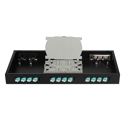 LC-MM 12 Duplex 24 Port Rack Mount Enclosure Box with Splice Tray Multimode LC-OM3 Kit (Includes 1.2 Meter Pigtail and 12PC Coupler)