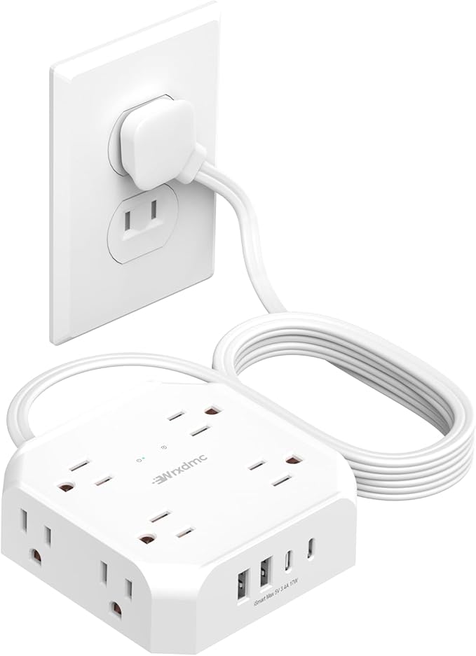 2 Prong Power Strip, WRXDMC 2 Prong to 3 Prong Outlet Adapter, 1400J Two Prong Surge Protector, 10ft Extension Cord, 8 AC Outlets with 2 USB C Port and 2 USB A Port, Wall Mountable,Ideal for Old House
