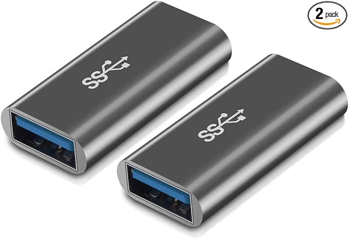 [2-Pack] Aluminum Type A Female to Female -Connector Converter,USB 3.0 Coupler Adapter (Grey)