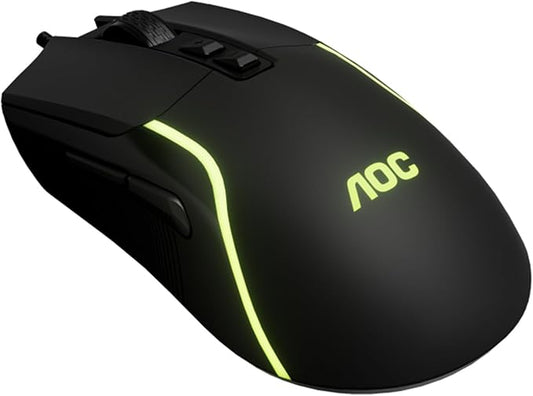 AOC GM170 Wired Gaming Mouse, Black Ergonomic Gamer Corded Mouse USB Computer Mouse Wired with 7 Buttons, Adjustable 7200DPI Optical Game Mice RGB Lighting for PC Laptop Desktop