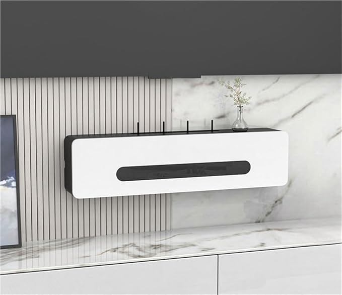 Wall-Mounted WiFi Router Storage Box & Cable Organizer, Punch-Free Wire Management for TV Cabinet, Socket Shield Cover & Set-top Box Rack (Silver, Compact)