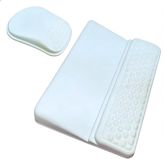 Keyboard Wrist Rest -Ergonomic Mouse Pad- with Carpal Tunnel Pain Relief Massage Bumps and Full Memory Gel Design - Ideal Frequent Computer (White)