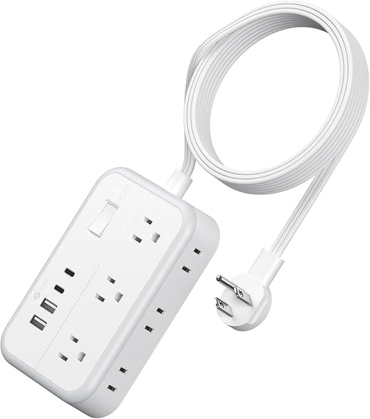 Power Strip 10 ft, Flat Plug Extension Cord with 6 Outlets 4 USB Ports, Outlet Extender Long Cord, Overload Protection, Extension Cord with Multiple Outlets for Indoor, Home, Office