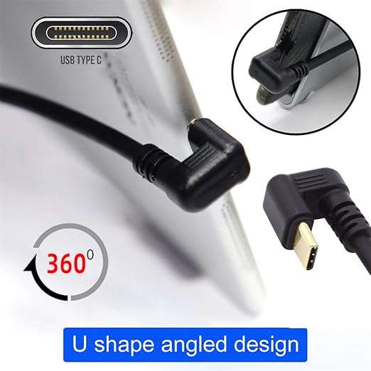NFHK Left Angled USB3.0 Type-A to Type C USB-C Male to Male Power Data Cable 5Gbps USB-C Opposite U Shape Back Angled