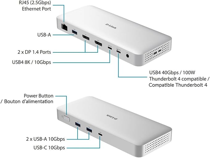 D-Link 9-in-1 USB4 Docking Station with Dual 8K DisplayPorts, Triple Monitor Support, Ethernet up to 2.5Gb, USB4 up to 40GB, up to 100W Power Delivery, microSD Reader, Hub, Dock, PC, Mac (DUF-901)