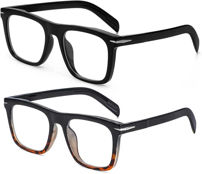 NIDOVIX Trendy Square Blue Light Blocking Glasses for Men Women, Fashion Frame Non-prescription Computer Glasses (Black+Black/Tortoise)