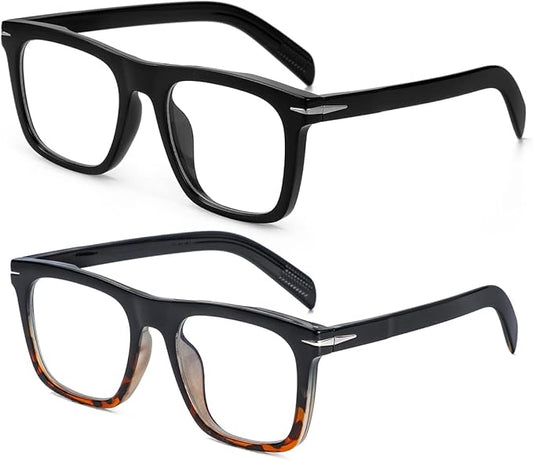 NIDOVIX Trendy Square Blue Light Blocking Glasses for Men Women, Fashion Frame Non-prescription Computer Glasses (Black+Black/Tortoise)