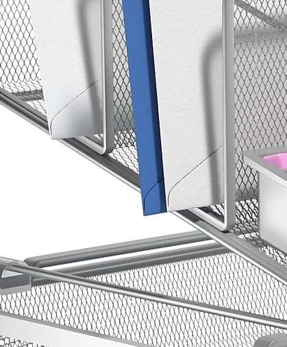 TRU RED All‑In‑One Wire Mesh Desk Organizer, 10‑Compartment, Silver – Complete Desktop Storage Solution for Office & Home Use