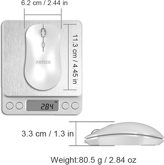 Arteck 2.4G Wireless Mouse with Nano USB Receiver Ergonomic Design Silent Clicking for Computer/Desktop/PC/Laptop and Windows 10/8/7 Build in Rechargeable Battery - White