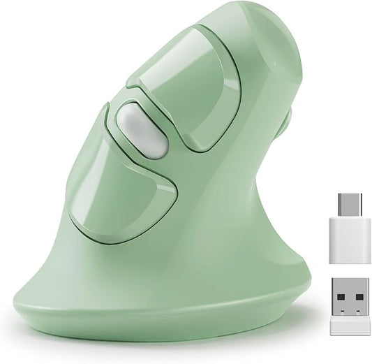 MicroPack Ergonomic Vertical Wireless Mouse, Silent Cordless Mouse with USB-A & Type-C Receiver, 800/1200/1600 DPI, 6 Buttons, Reduces Wrist Strain for Windows, Mac, PC & Laptop Green