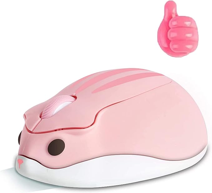 elec Space Cute Animal Hamster Shape Wireless Mouse - Silent, 3-Button Design for Laptop & PC; Includes Random Color Cable Clip - Perfect Computer MousePink
