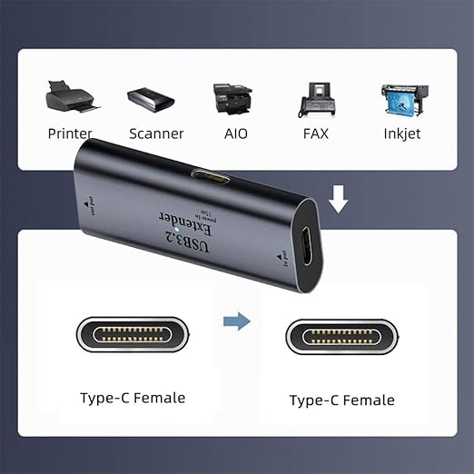 xiwai 5Gbps USB 3.0 Active Repeater Extender Type-C Female to Type-C Female Signal Amplifier Adapter with Chipset for Camera Printer Computer