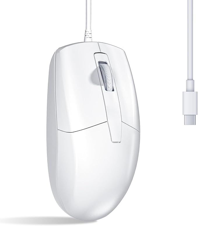 USB C Wired Mouse, Type C Optical Mouse, Portable Silent Comfortable, for Laptop, Mac, MacBook, Android, PC, White