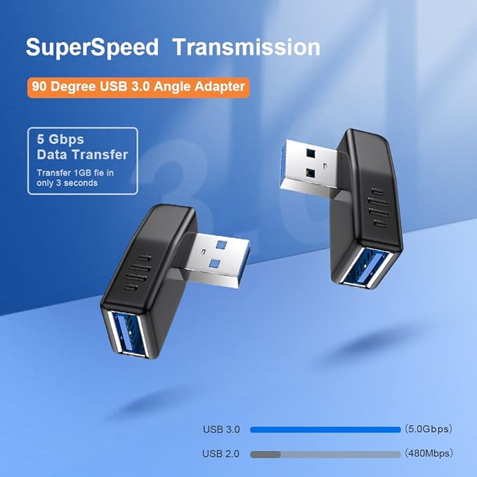 USB 3.0 Adapter 90 Degree Male to Female Coupler Connector Plug Left Angle and Right Angle