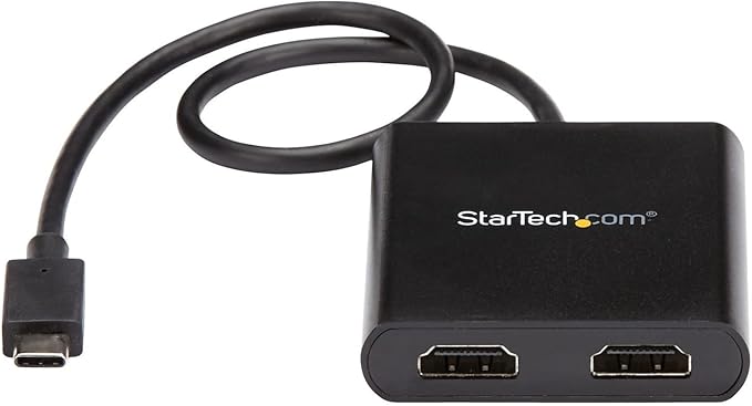 StarTech.com USB-C to Dual HDMI Adapter, USB Type-C Multi-Monitor MST Hub, Dual 4K 30Hz/1080p 60Hz HDMI Laptop Display Extender / Splitter, Extra-Long Built-In Cable, Windows Only (MSTCDP122HD)
