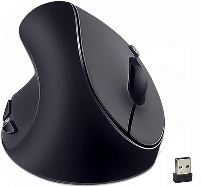 SUNGI Left-Handed Mouse,2.4GHz Ergonomic Vertical DPI 800/1200/1600 Wireless Mouse with USB Receiver for Left Hand,Black