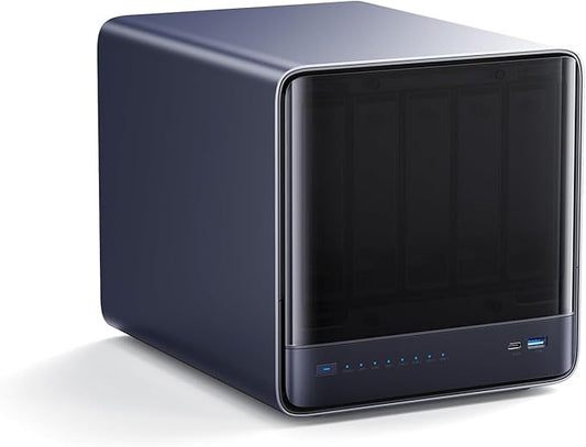 MINISFORUM N5 Air NAS with AMD Ryzen 7 255, 2X SODIMM DDR5-5600MHz, 64GB SSD, 1xHDMI+2xUSB4 Outputs, 5X HDD Slot, M.2 2230/2280/22110/U.2 Slots, 5GbE+10GbE LAN Port, RAID Support NAS