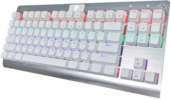 Granvela OUTEMU Brown Switches Mechanical Keyboard - Z-77 87-Key Tenkeyless | Rainbow LED Backlit | NKRO(N-Key Rollover) | Hot Swappable | Tenkeyless |Aluminium Panel -White