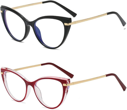LJCZKA Blue Light Blocking Glasses Women Anti Eye satrain Computer Cat eye Eyeglasses Cateye Clear Frame